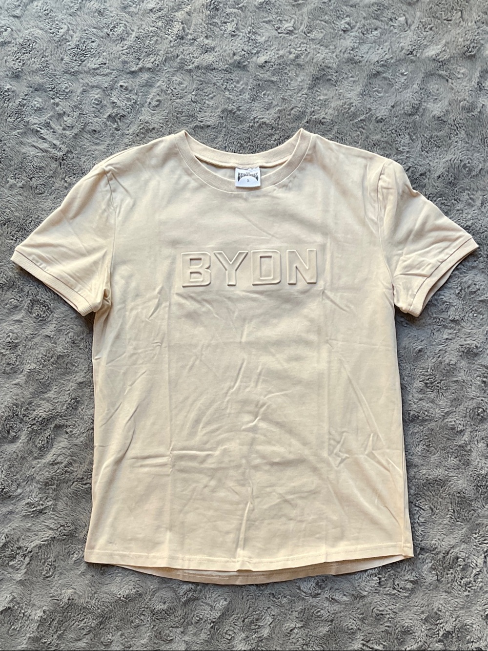 Men's Beige Short Sleeve Crewneck T-Shirt with Raised BYDN Logo